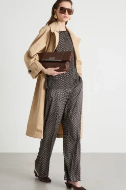 Top in georgette stampata - Nero Marrone Bianco