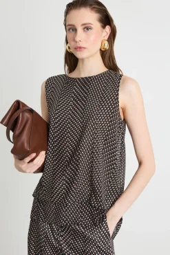 Top in georgette stampata - Nero Marrone Bianco