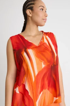 Top in georgette stampato - Arancione
