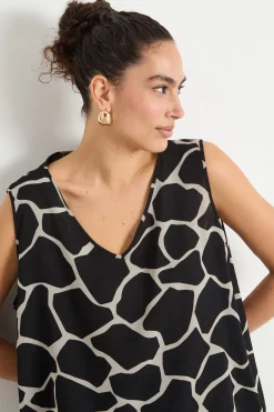 Top in georgette stampato - Nero Bianco