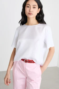 Top in jersey con inserto in twill - Bianco