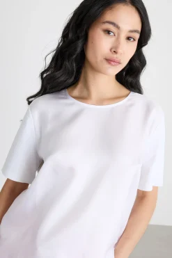 Top in jersey con inserto in twill - Bianco