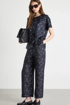 Top in jersey con inserto in twill - Blu