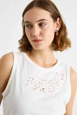 Top in jersey con ricamo sangallo - Bianco