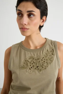 Top in jersey con ricamo sangallo - Verde