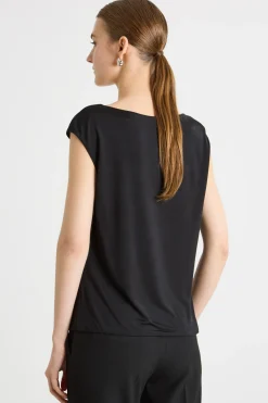 Top in jersey con scollo morbido - Nero