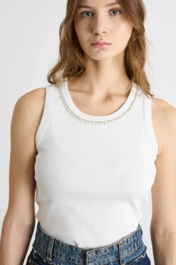 Top in jersey con strass - Bianco
