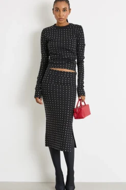 Top in jersey con strass - Nero
