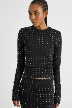 Top in jersey con strass - Nero