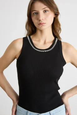Top in jersey con strass - Nero