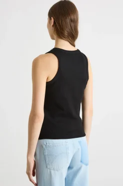 Top in jersey con strass - Nero