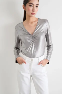 Top in jersey laminato - Argento