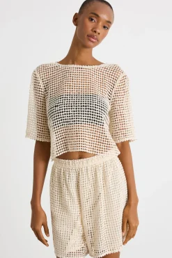 Top in jersey macramè - Bianco