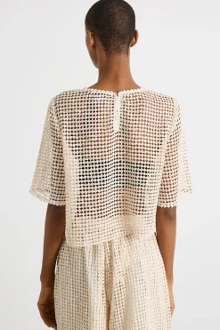 Top in jersey macramè - Bianco