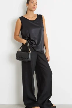 Top in jersey stretch e raso - Nero