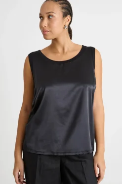 Top in jersey stretch e raso - Nero