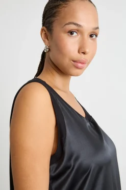 Top in jersey stretch e raso - Nero