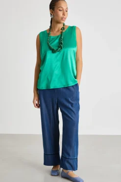 Top in jersey stretch e raso - Verde