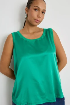 Top in jersey stretch e raso - Verde