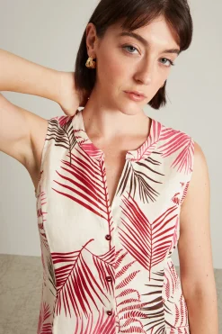Top in lino - Bianco Rosa