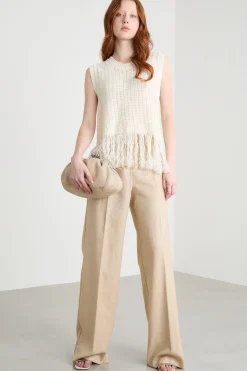 Top in maglia con frange - Bianco