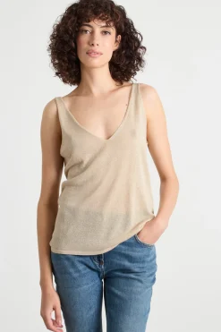 Top in maglia laminata - Beige
