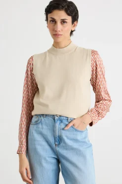 Top in maglia stretch - Beige