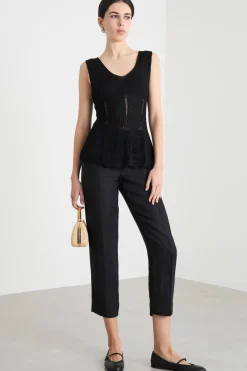 Top in maglia traforata - Nero