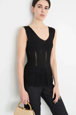Top in maglia traforata - Nero