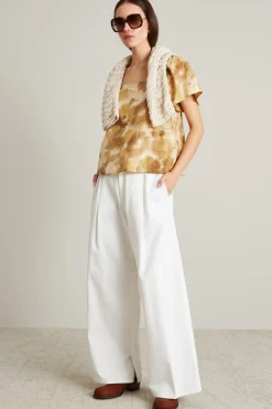 Top in mussola a fantasia - Senape Beige