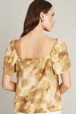 Top in mussola a fantasia - Senape Beige