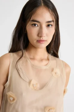 Top in organza ricamata - Beige