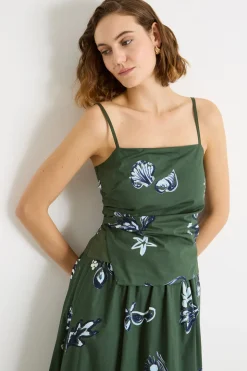 Top in popeline arricciato - Verde