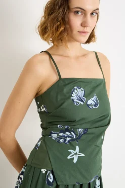 Top in popeline arricciato - Verde