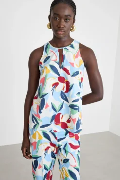 Top in popeline con cut-out - Azzurro