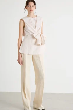 Top in popeline con fusciacca - Beige