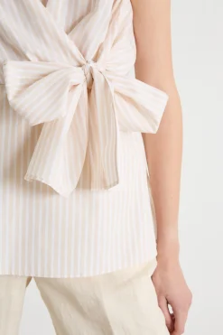 Top in popeline con fusciacca - Beige