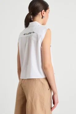 Top in popeline con ricami - Bianco