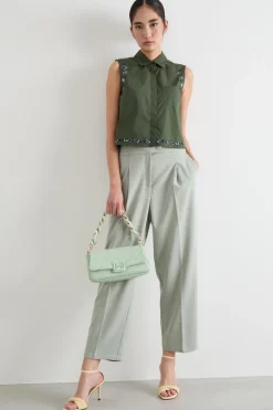 Top in popeline con ricami - Verde