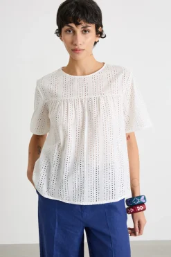 Top in popeline e jersey - Bianco