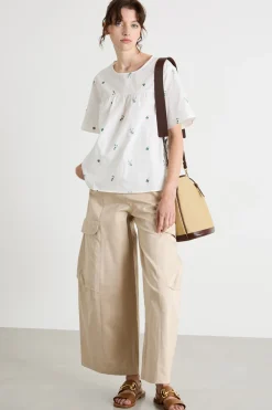 Top in popeline e jersey - Bianco
