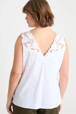 Top in popeline ricamato - Bianco