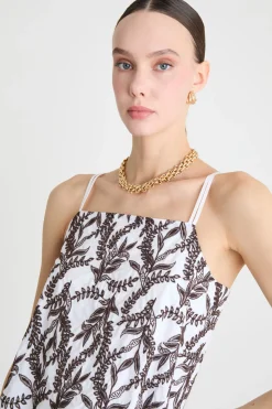 Top in popeline ricamato - Bianco Marrone