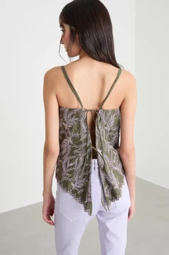 Top in popeline ricamato - Verde Lilla