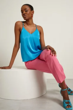Top in raso con spalline - Azzurro Intenso