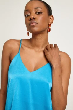 Top in raso con spalline - Azzurro Intenso