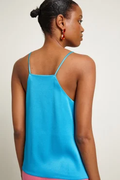 Top in raso con spalline - Azzurro Intenso