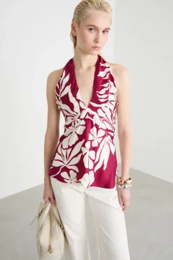 Top in raso floreale - Rosso Bianco