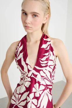 Top in raso floreale - Rosso Bianco