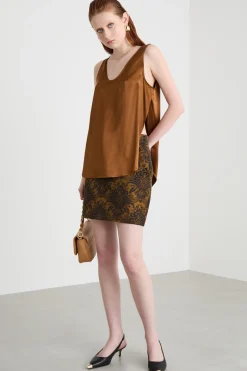 Top in raso fluido - Marrone